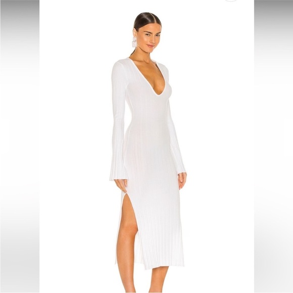 MICHAEL COSTELLO X REVOLVE Gemma Midi Dress in White Ribbed Knit Size Medium EUC - Picture 10 of 10